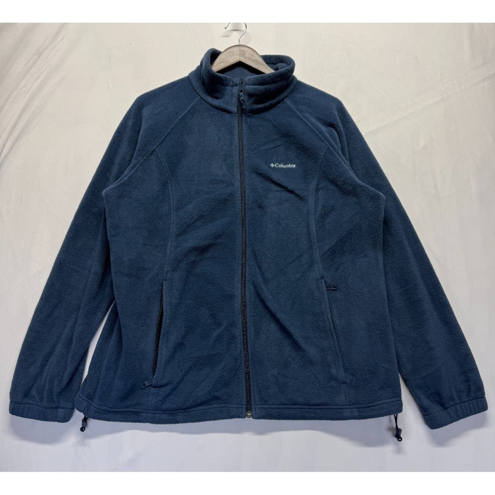 Columbia Benton Springs Fleece Jacket Womens 1X Navy Blue Drawcord Hem Full Zip